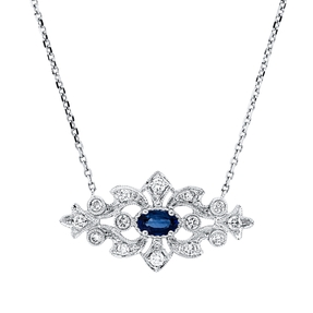 Collier aus 750 Weißgold Saphir 0,28ct blau 18 Brillanten 0,26ct TW-SI L:45,7cm