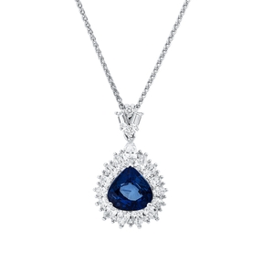 Anhänger aus 750 Weißgold Saphir 4,13ct blau 34 Diamanten 1,8ct 27,3x15,8mm