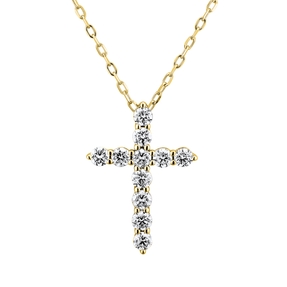 Collier Kreuz aus 750 Gold Gelbgold 11 Brillanten 0,76ct TW-SI L:45,7cm
