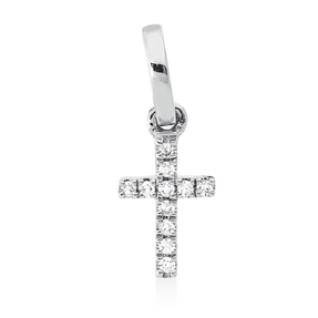 Anhänger Kreuz aus 750 Gold Weißgold 11 Diamanten 0,03ct TW-SI 13x5mm mit Öse Anhänger Kreuz aus 750 Gold Weißgold 11 Diamanten 0,03ct TW-SI 13x5mm mit Öse