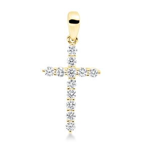Anhänger Kreuz aus 750 Gelbgold 12 Brillanten 0,25ct TW-SI 21,7x10,2mm mit Öse