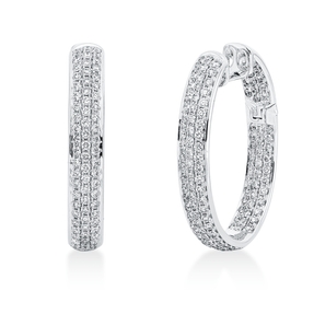 Pavé hoop earrings in 750 white gold with 236 brilliant-cut diamonds 2.25 ct TW-VSI 29.8x5 mm