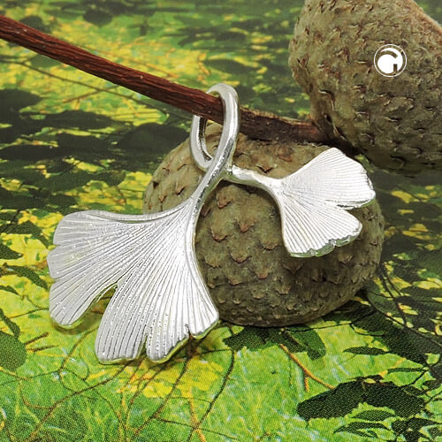 Anhänger 18x27mm Ginkgo-Blatt doppelt 925 Silber