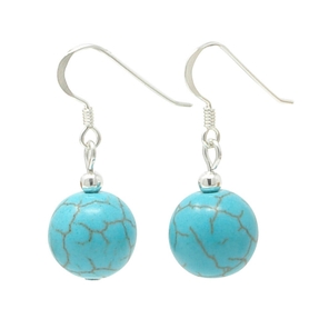 Ohrringe Ohrhänger aus Türkis-Howlith & 925er Silber Ø12mm Ohrschmuck Damen