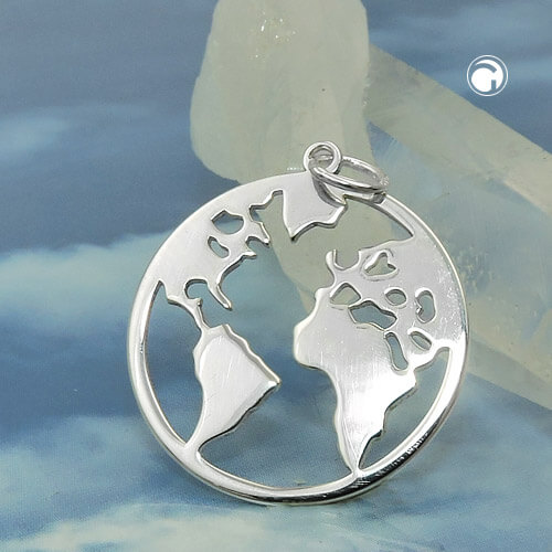 Anhänger 20mm Weltatlas glänzend 925 Silber