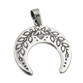 Anhänger Viertelmond Mondsichel mit Blumen 17x18mm aus 925 Silber geschwärzt