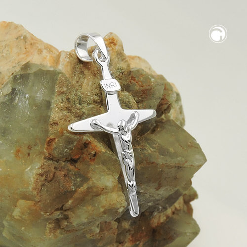 Anhänger 25x17mm Kreuz mit Jesus glänzend 925 Silber