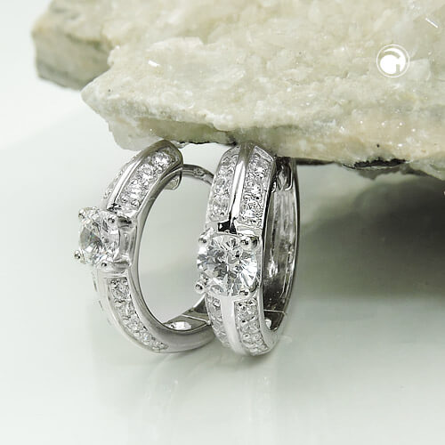 Creole 15x4mm Klappscharnier viele Zirkonias glänzend rhodiniert 925 Silber