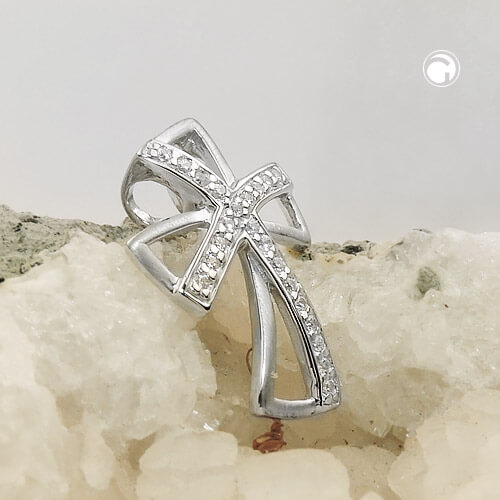 Anhänger 20x14mm Kreuz mit Zirkonias rhodiniert 925 Silber