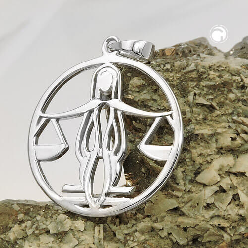Anhänger 21mm Sternzeichen Waage glänzend rhodiniert 925 Silber