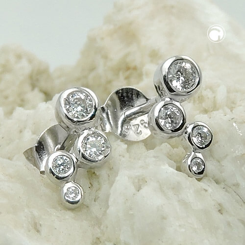 Ohrstecker Ohrring 9x3mm 4x Zirkonia weiß glänzend rhodiniert 925 Silber
