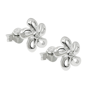 Paar Ohrstecker Blume 9mm mit Zirkonia weiß aus 925 Silber rhodiniert Kinder