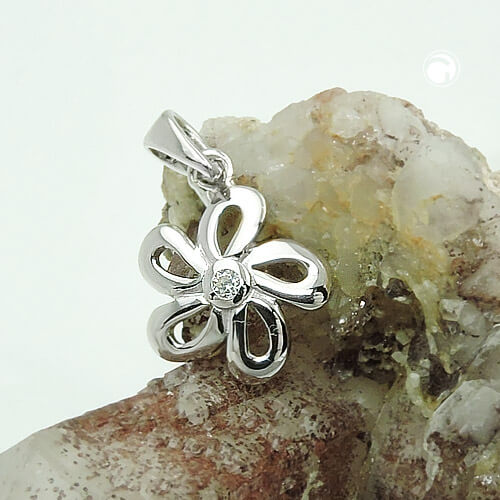 Anhänger 10mm Blume mit Zirkonia glänzend rhodiniert 925 Silber