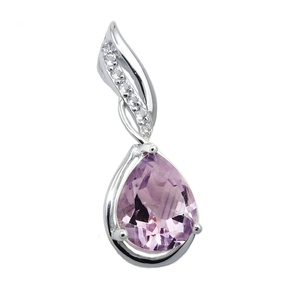 Anhänger Amethyst mit Zirkonia 27x10mm aus 925 Silber rhodiniert glänzend