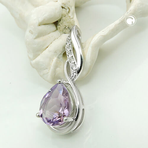 Anhänger 27x10mm Amethyst mit Zirkonias glänzend rhodiniert 925 Silber
