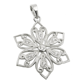 Anhänger filigrane Blume 24mm mit Zirkonia 925 Silber rhodiniert glänzend