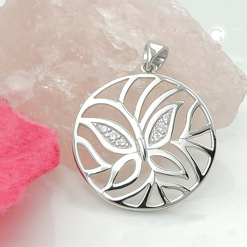 Anhänger 23mm Schmetterling mit Zirkonias glänzend rhodiniert 925 Silber