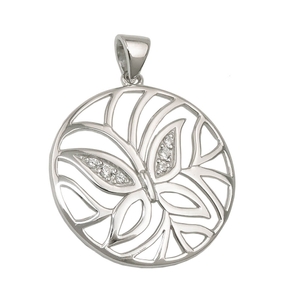 Anhänger Schmetterling im Kreis 23mm mit Zirkonia 925 Silber rhodiniert