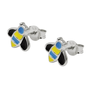 Paar Ohrstecker 8x8mm Bienen blau-gelb-schwarz emailliert 925 Silber