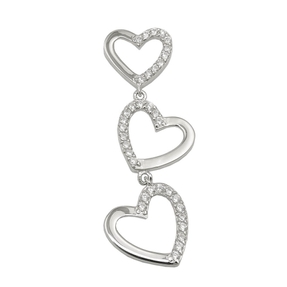 Anhänger 3 Herzen mit Zirkonia 42x13mm aus 925 Silber rhodiniert glänzend Anhänger 3 Herzen mit Zirkonia 42x13mm aus 925 Silber rhodiniert glänzend