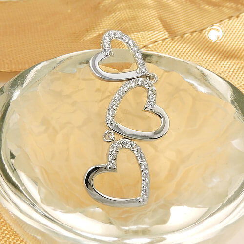 Anhänger 42x13mm Herzen mit Zirkonias glänzend rhodiniert 925 Silber