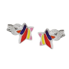 Paar bunte Ohrstecker Sterne 7x7mm farbig emailliert 925 Silber Kinder Paar bunte Ohrstecker Sterne 7x7mm farbig emailliert 925 Silber Kinder