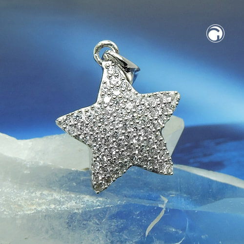 Anhänger 13x13mm Stern mit vielen Zirkonias rhodiniert 925 Silber