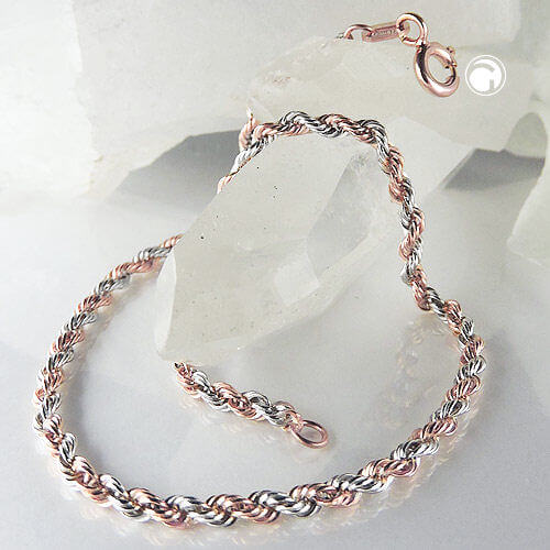 Armband 2mm Kordelkette bicolor 9Kt 375 Gold 18cm