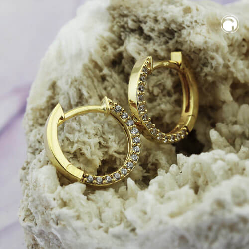 Creole Ohrring 13x2mm Klappscharnier mit Zirkonias 9Kt 375 Gold