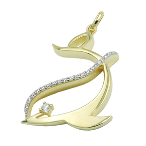 Anhänger stilisierter Delfin 25x20mm mit Zirkonia 375 Gold Gelbgold glänzend