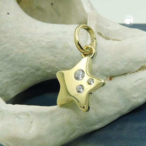 Anhänger 10x10mm Stern glänzend mit 3 Zirkonias 9Kt 375 Gold
