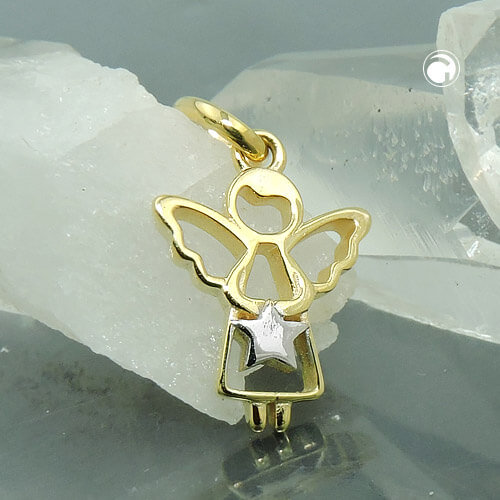 Anhänger 12x10mm Engel mit Stern bicolor glänzend 9Kt 375 Gold