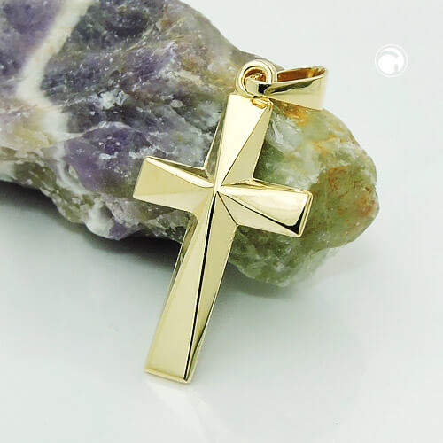 Anhänger 21x13mm Kreuz glänzend Mitte winklig ausgeformt 9Kt 375 Gold
