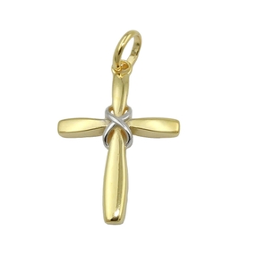 Anhänger Kreuz 20x14mm aus 9Kt 375 Gold Gelbgold teilrhodiniert bicolor glänzend