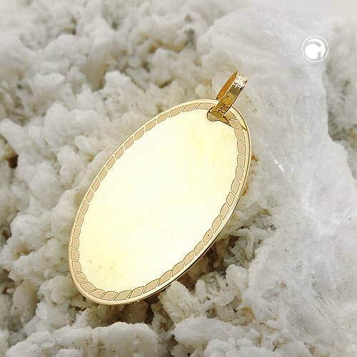 Anhänger 19x13mm Gravurplatte oval mit Rand 9Kt 375 Gold