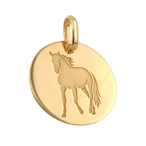 Anhänger Gravurplatte 14mm Lasergravur Pferd glänzend aus 9Kt 375 Gold Gelbgold