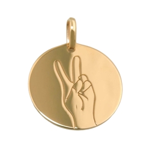 Anhänger Gravurplatte 16mm Lasergravur Peace Victory Zeichen 375 Gold Gelbgold