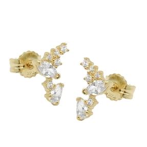 Paar Ohrstecker 7x6mm Fantasie Bogen mit 14 Zirkonia aus 9Kt 375 Gold Gelbgold Paar Ohrstecker 7x6mm Fantasie Bogen mit 14 Zirkonia aus 9Kt 375 Gold Gelbgold