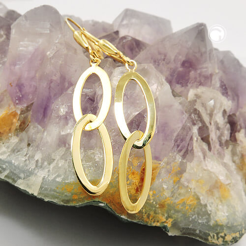 Ohrbrisur Ohrhänger Ohrringe 45x8mm 2 Ovale glänzend 9Kt 375 Gold