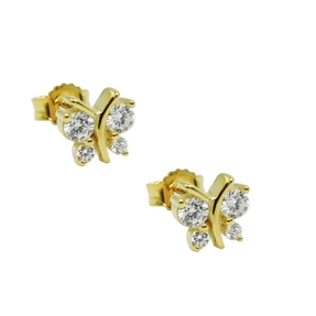 Paar Ohrstecker 6x6mm Schmetterlinge mit 8 Zirkonia 9Kt 375 Gold Gelbgold