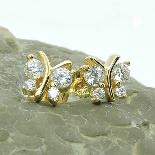 Ohrstecker Ohrring 6x6mm Schmetterling mit 4 Zirkonias 9Kt 375 Gold