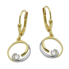 Paar Ohrringe Ohrhänger 28x11mm bicolor Kreise Zirkonia 9Kt 375 Gold Gelbgold