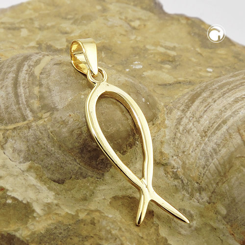Anhänger 20x7mm religiöses Symbol Jesus-Fisch glänzend 9Kt 375 Gold