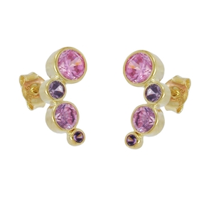 Paar Ohrstecker Ohrringe 14x5mm mit Zirkonia pink-lila aus 9Kt 375 Gold Gelbgold