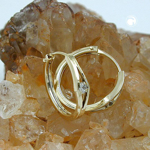 Ohrring Creole 12x2.3mm Vierkant Steckverschluss mit Zirkonia GOLD 9Kt