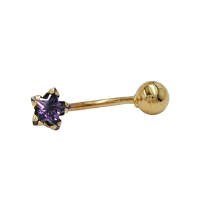 Piercing 18x6mm Stern Zirkonia amethyst lila mit Kugel 14Kt 585 Gold Gelbgold Piercing 18x6mm Stern Zirkonia amethyst lila mit Kugel 14Kt 585 Gold Gelbgold