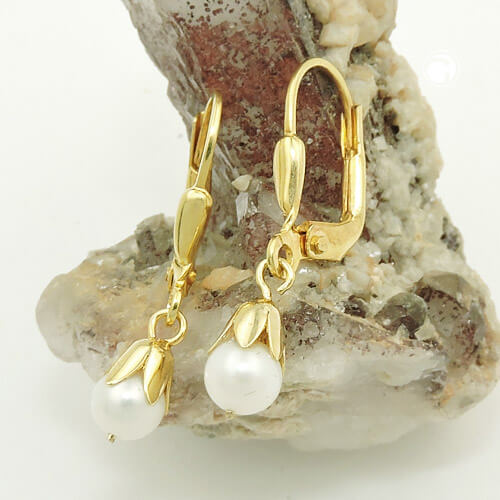 Ohrbrisur Ohrring Ohrhänger 25x5mm Süßwasserperle 9Kt 375 Gold