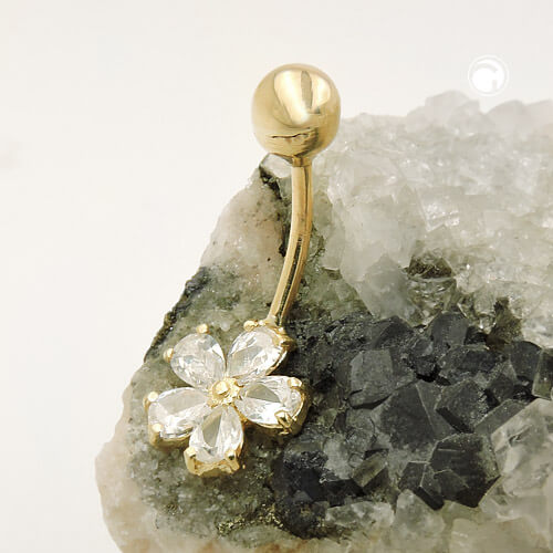 Bauchnabelpiercing Banana 23x10mm Blume Zirkonia 9Kt 375 Gold