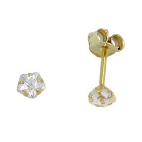 Paar solitär Ohrstecker 4mm Zirkonia in Blumenform aus 9Kt 375 Gold Gelbgold