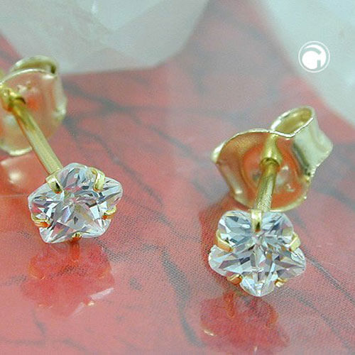 Ohrstecker Ohrring 4mm Zirkonia in Blumenform 9Kt 375 Gold